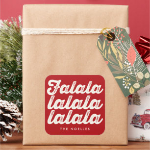 Fun Falalalala Bold Script On Red Modern Holiday Square Sticker