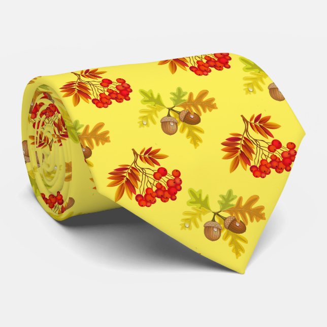 Fun Fall berries and acorns pattern tie (Rolled)