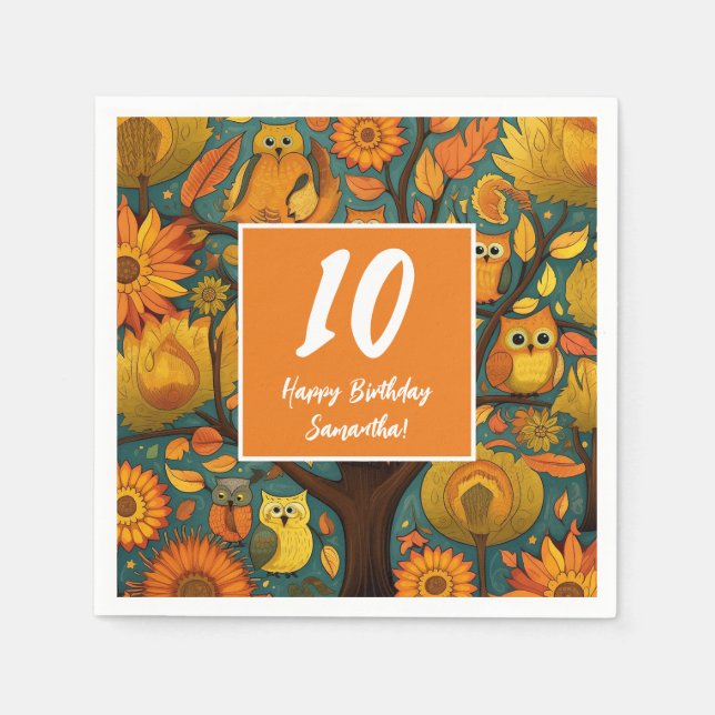 Fun Fall Orange Yellow Birthday Napkin (Front)