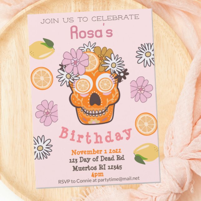 Fun Fall Pink Sugar Skull Birthday  Invitation (Creator Uploaded)