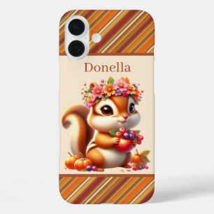 Fun Fall Seasonal squirrel add name  iPhone 16 Plus Case