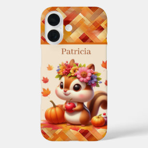 Fun Fall Seasonal squirrel add name iPhone 16 Case
