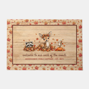 Fun Fall Woodland Animals Rustic Personalised Doormat