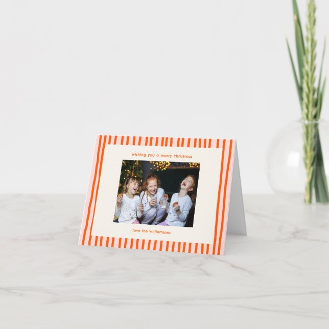 Fun Family Colorful Stripes Photo Christmas Folded Holiday Card (Front)