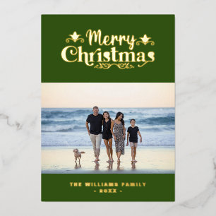 Fun Family Custom Photo Green Gold Merry Christmas