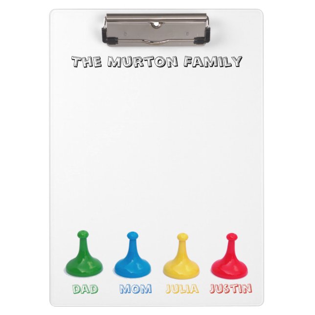 Fun Family Game-Lover Custom Name Clipboard (Front)