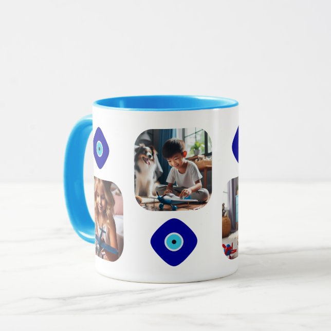 Fun Family Photos, Diamond Blue Evil Eye Artwork Mug (Front Left)