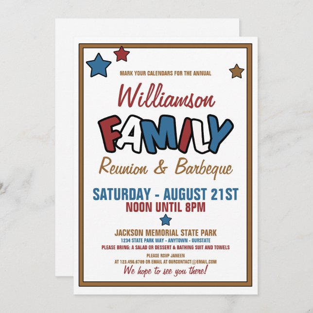 Fun Family Reunion Invitations (Front/Back)