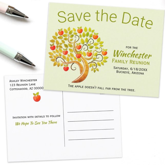 Fun Family Reunion Save The Date Apple Tree Custom Announcement Postcard (Creator Uploaded)