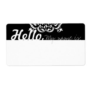 Fun Fancy Party Name Tags - Black & White Flourish