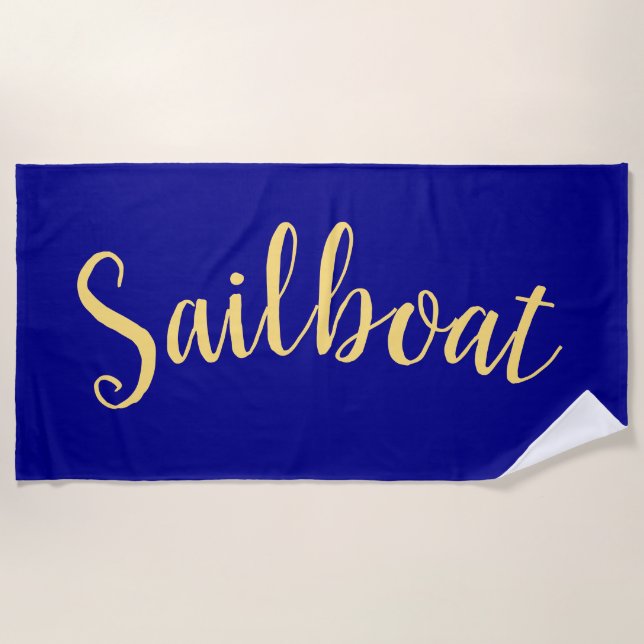 Fun Fancy SAILBOAT Deep Royal Blue Background Beach Towel (Front)