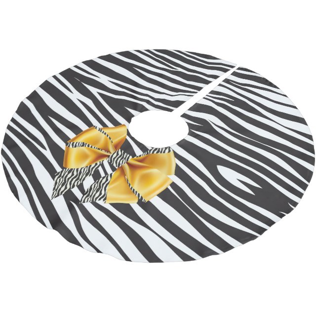 Fun Fantasy Zebra Print with Gold Bow Brushed Polyester Tree Skirt (Angled)