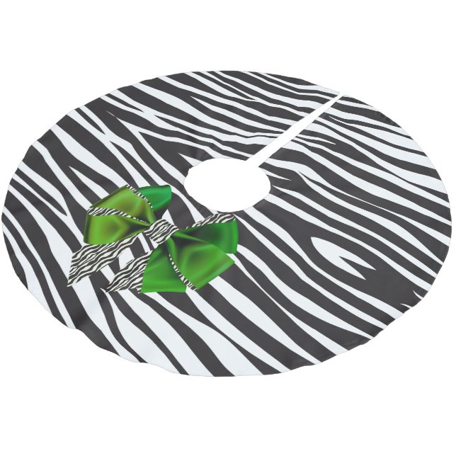 Fun Fantasy Zebra Print with Green Bow Brushed Polyester Tree Skirt (Angled)