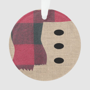 Fun Farmhouse Burlap Snowman Plaid Scarf & Buttons Ornament