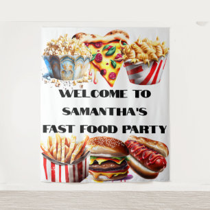 Fun fast food burger pizza food truck birthday  tapestry