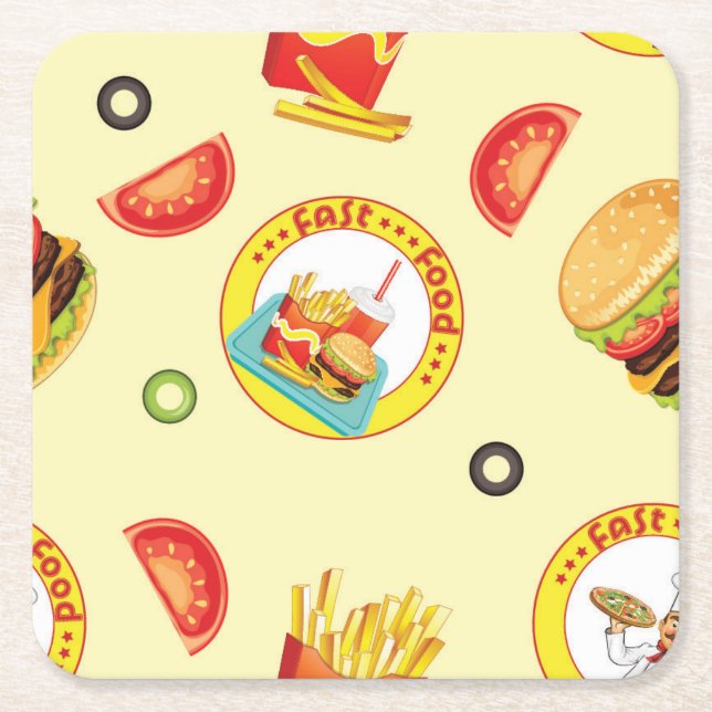 Fun Fast Food Square Paper Coaster (Front)