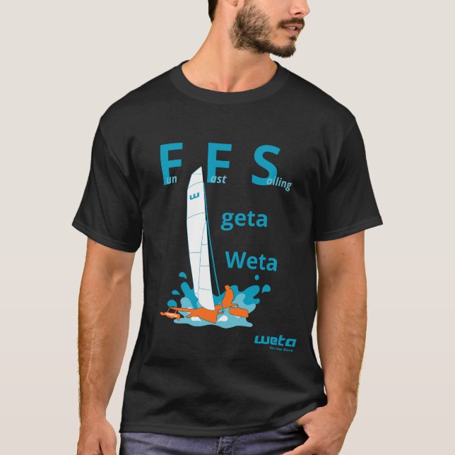 Fun Fast Sailing get an orange Weta - what else! T-Shirt (Front)