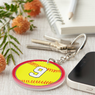 Fun Fastpitch Softball Player Number & Team Colors Key Ring
