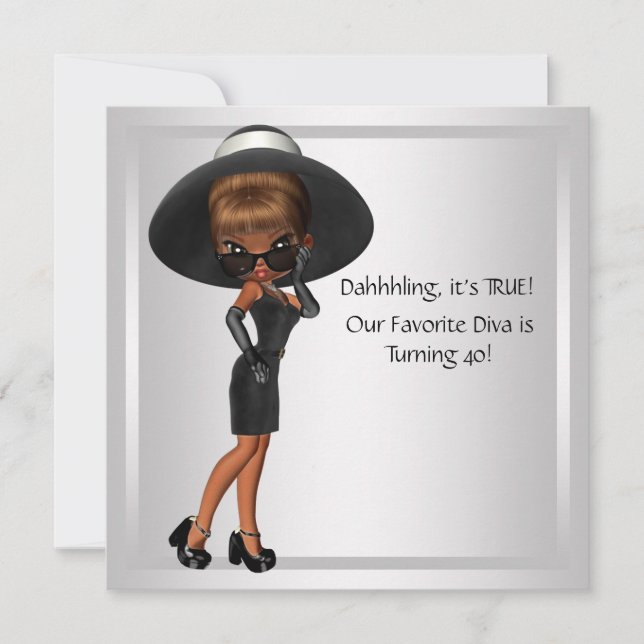 Fun Favourite Diva Womans Black 40th Birthday Part Invitation (Front)