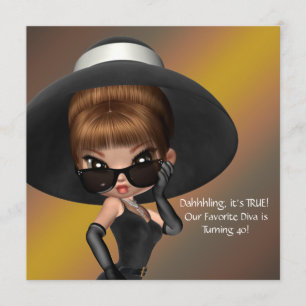 Fun Favourite Diva Womans Black 40th Birthday Part Invitation