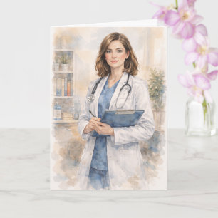 Fun Female Doctor Watercolor  Ezekiel 25-17 Card