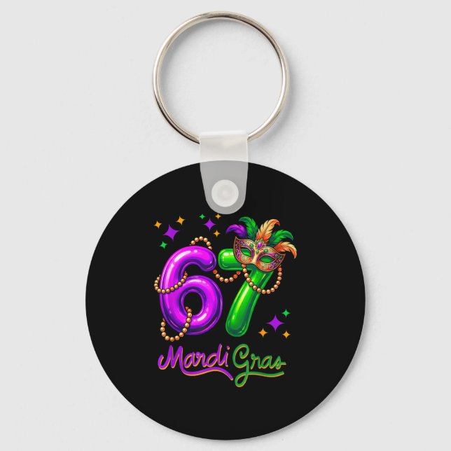 Fun Festive 67 Mardi Gras Party Balloons Beads Mas Key Ring (Front)
