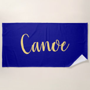 Fun Festive Bold Canoe Script On Vivid Royal Blue Beach Towel