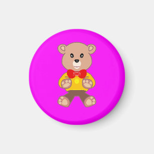 Fun Festive Bowtie Teddy Bear Bright Pink Magenta  Magnet