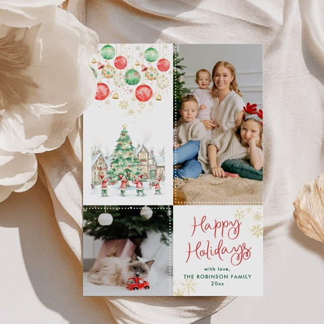 Fun Festive Christmas Tree Happy Holidays 2 Photo Holiday Card (Creator Uploaded)