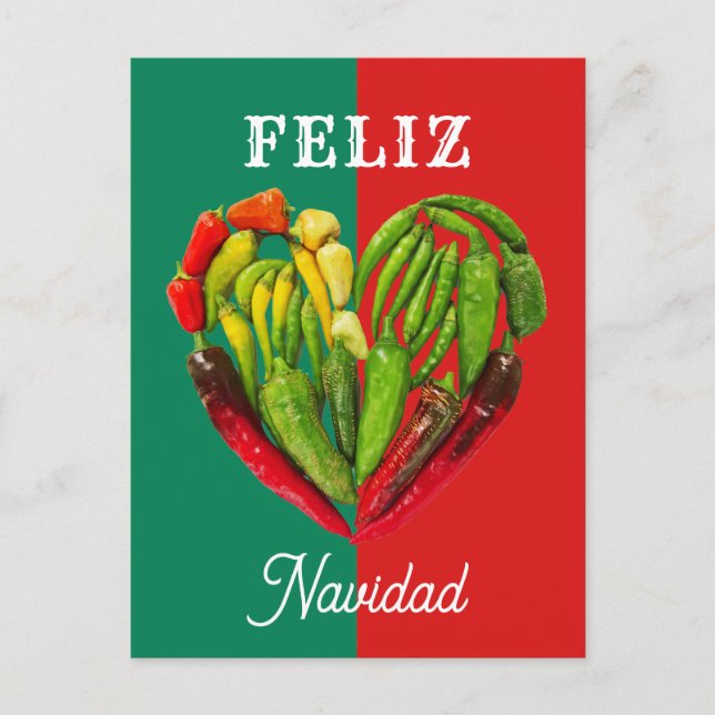 Fun Festive Feliz Navidad Chilli Peppers Heart  Postcard (Front)