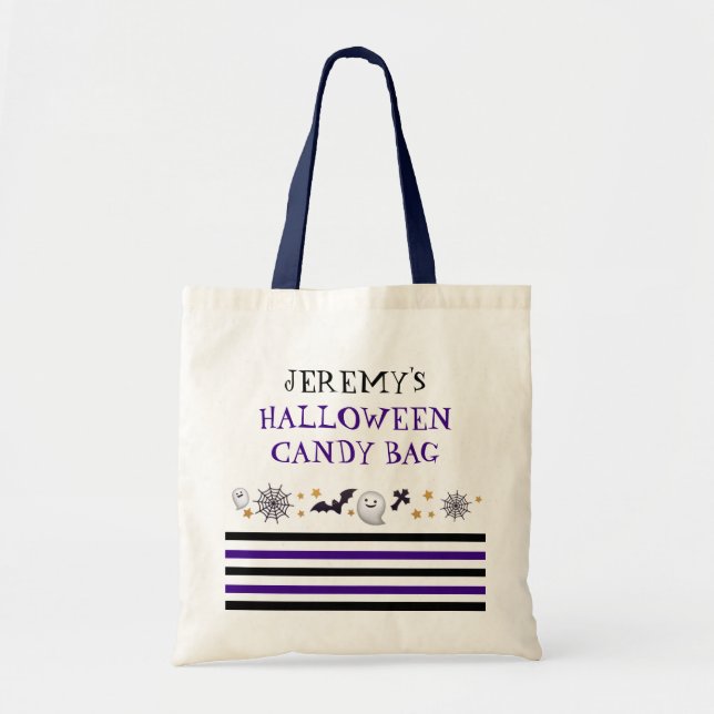 Fun, Festive Ghosts & Stripes Custom Halloween Tote Bag (Front)