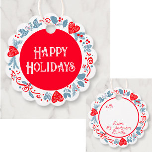Fun festive happy holiday family name gift tag