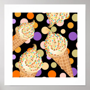 Fun festive ice cream & colourful sprinkles poster