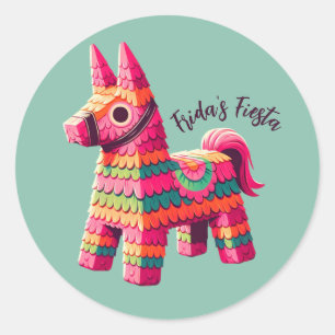 Fun Festive Mexican Colourful Piñata Custom Name  Classic Round Sticker