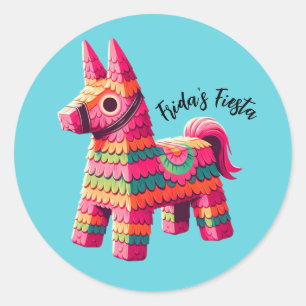 Fun Festive Mexican Colourful Piñata Custom Name  Classic Round Sticker