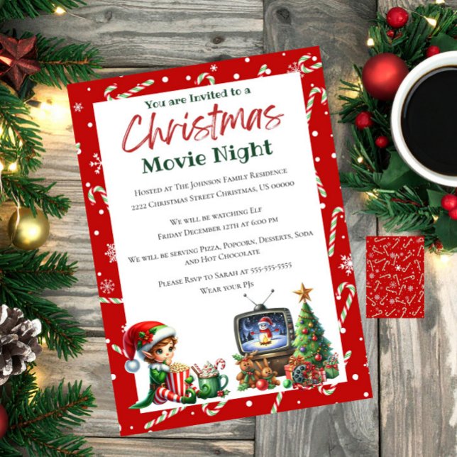 Fun Festive Movie Night Christmas Party Invitation (Creator Uploaded)