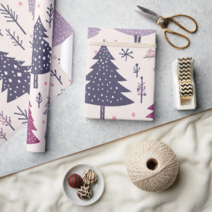 Fun Festive Pink Christmas Tree Pattern  Wrapping Paper