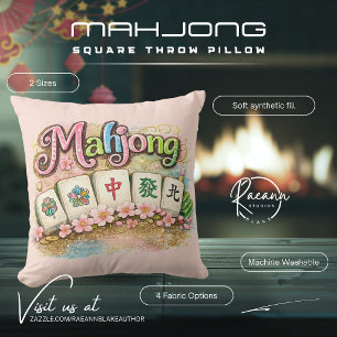 Fun & Festive Pink Mahjong Square Throw Pillow