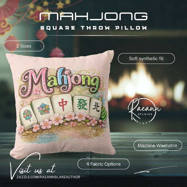 Fun & Festive Pink Mahjong Square Throw Pillow (Creator Uploaded)