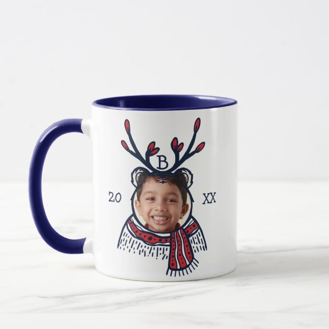 Fun Festive Red Plaid Panda Character Photo Mug (Left)