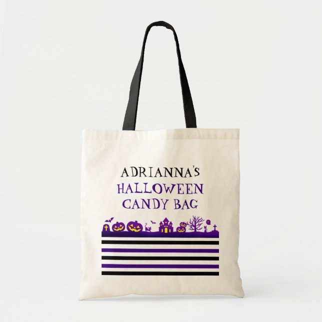 Fun & Festive Spooky Scene Custom Halloween Candy Tote Bag (Front)