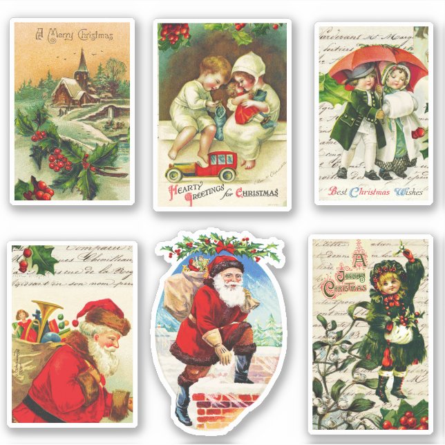 Fun Festive Vintage Christmas Cards Santa Kids (Front)