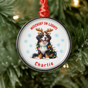 Fun Festive Watercolor Bernese Snowflakes Dog Metal Tree Decoration