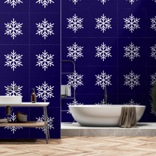 Fun Festive White Snowflake On Modern Navy Blue Wallpaper