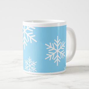 Fun Festive White Snowflakes Light Blue Background Large Coffee Mug