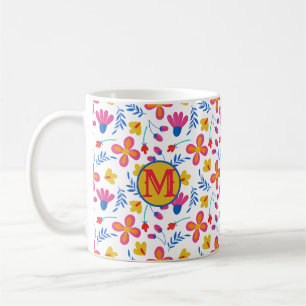 Fun Fiesta Floral Customised Initial Coffee Mug