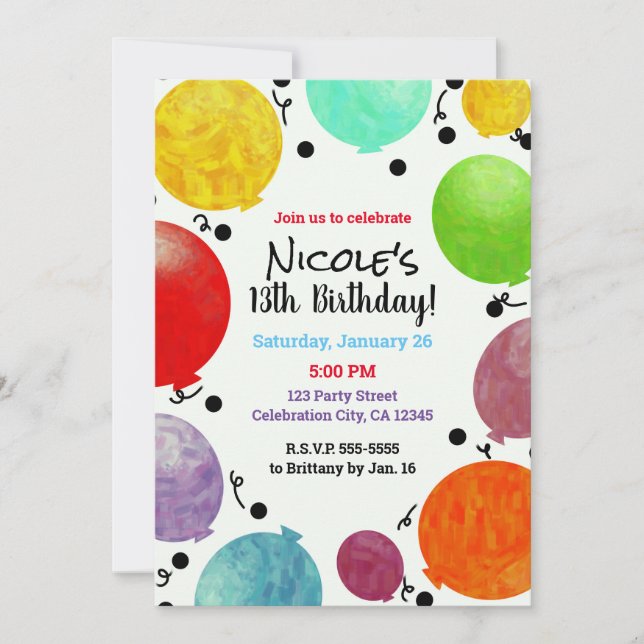 Fun Fiesta Party Balloons Birthday Celebration Invitation (Front)