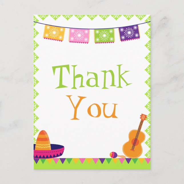 Fun fiesta party colourful birthday thank you card (Front)
