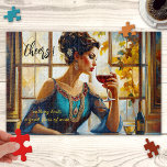 Fun Fine Art Red Wine Puzzle<br><div class="desc">Fun puzzle featuring a colourful painting of a lady drinking a glass of red wine. Beautiful for any wine lover.</div>