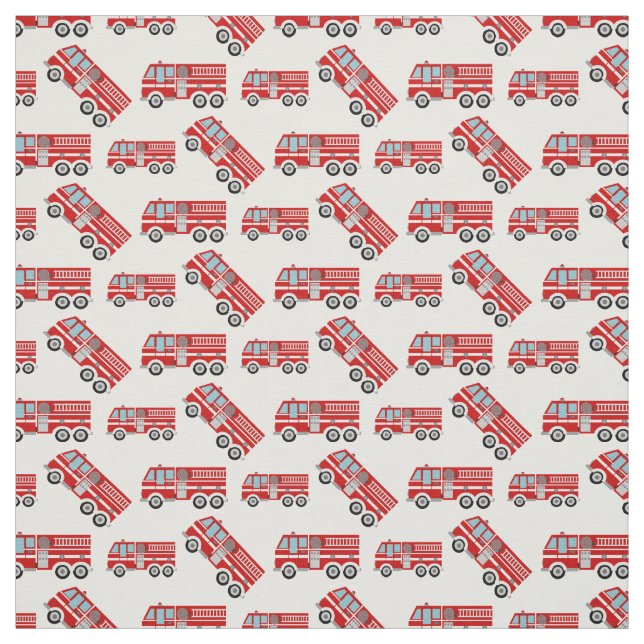 Fun Fire Trucks White Fabric (Swatch)